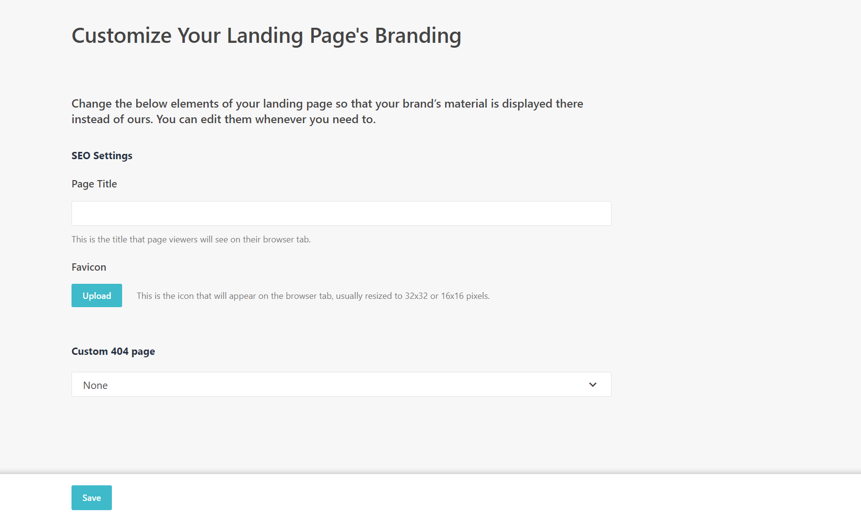 Settings to customize your landing page's branding