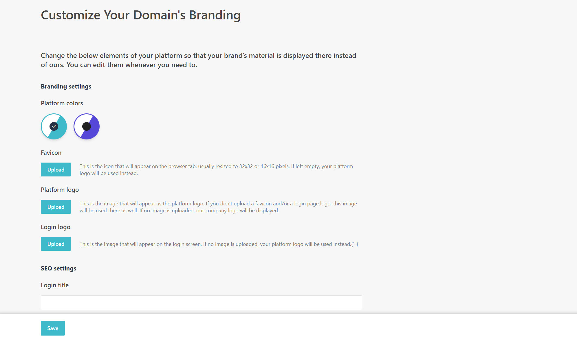 Settings to customize your platform domain's branding